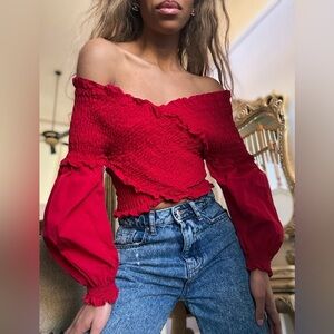 Zara Red Off-Shoulder Crop Top